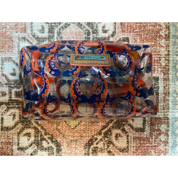 Stella & Dot Cosmetic or Accessory Bag Fish Pattern Orange and Blue - Picture 2 of 5